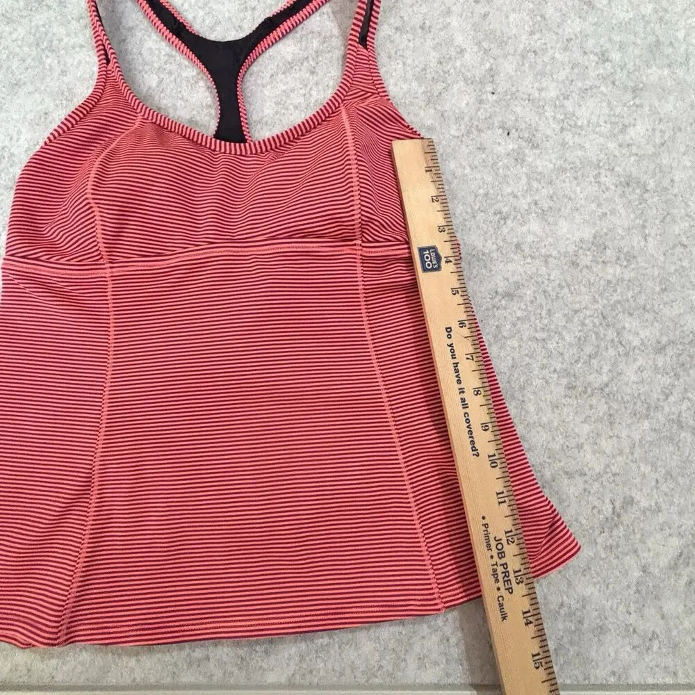 NIKE Women’s L Tankini Swim Top Coral Striped Racerback Built In Shelf Bra